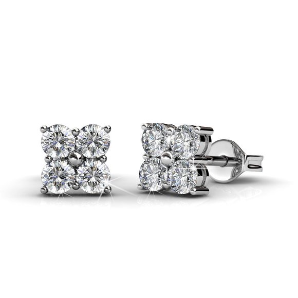 Square Flower Diamond Stud Earrings Australian Crystals